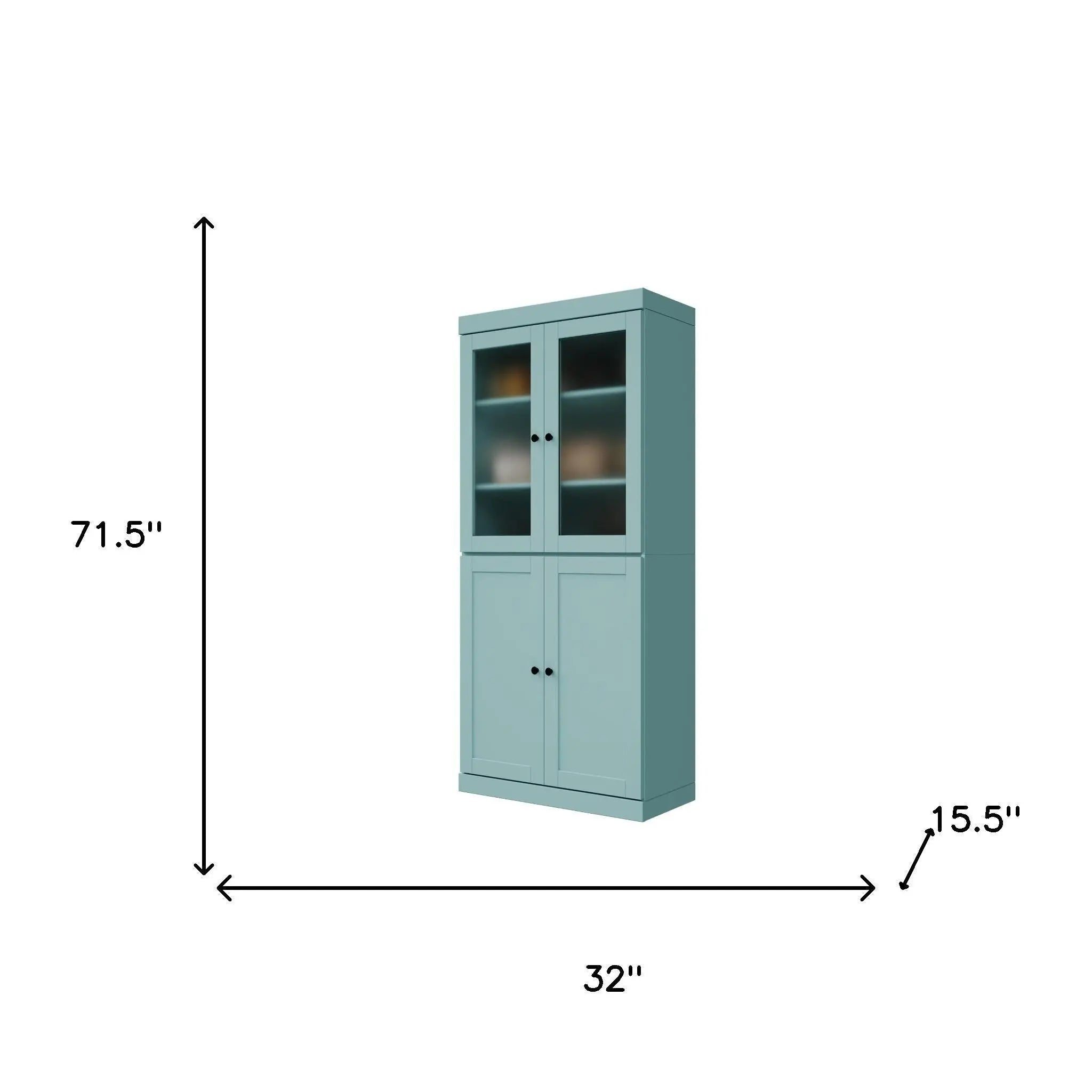72" Aqua Solid Wood Four Door Pantry Or Storage Closet Homeroots Kitchen & Dining