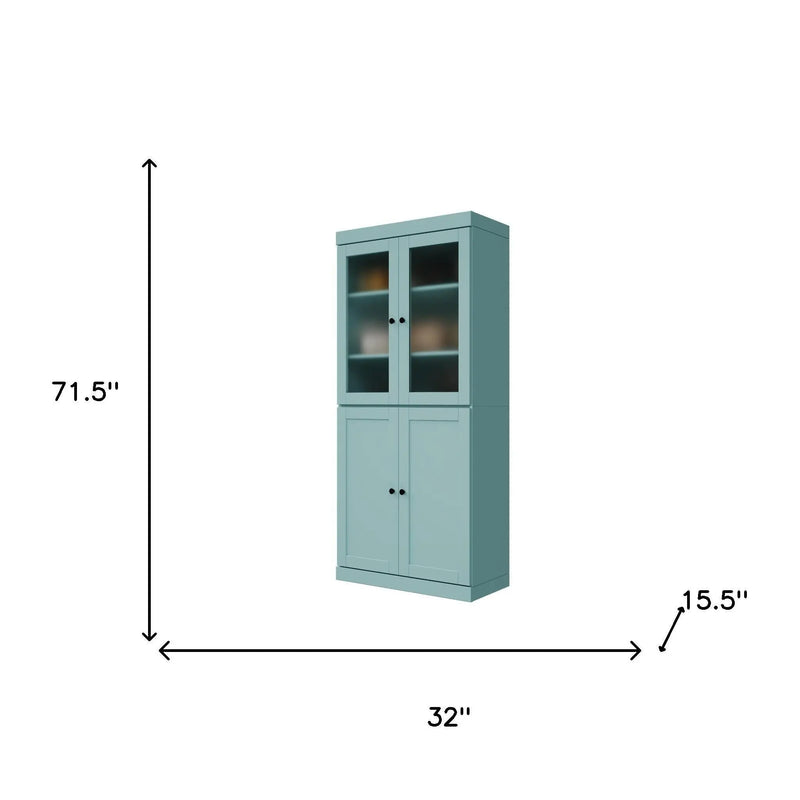72" Aqua Solid Wood Four Door Pantry Or Storage Closet Homeroots Kitchen & Dining