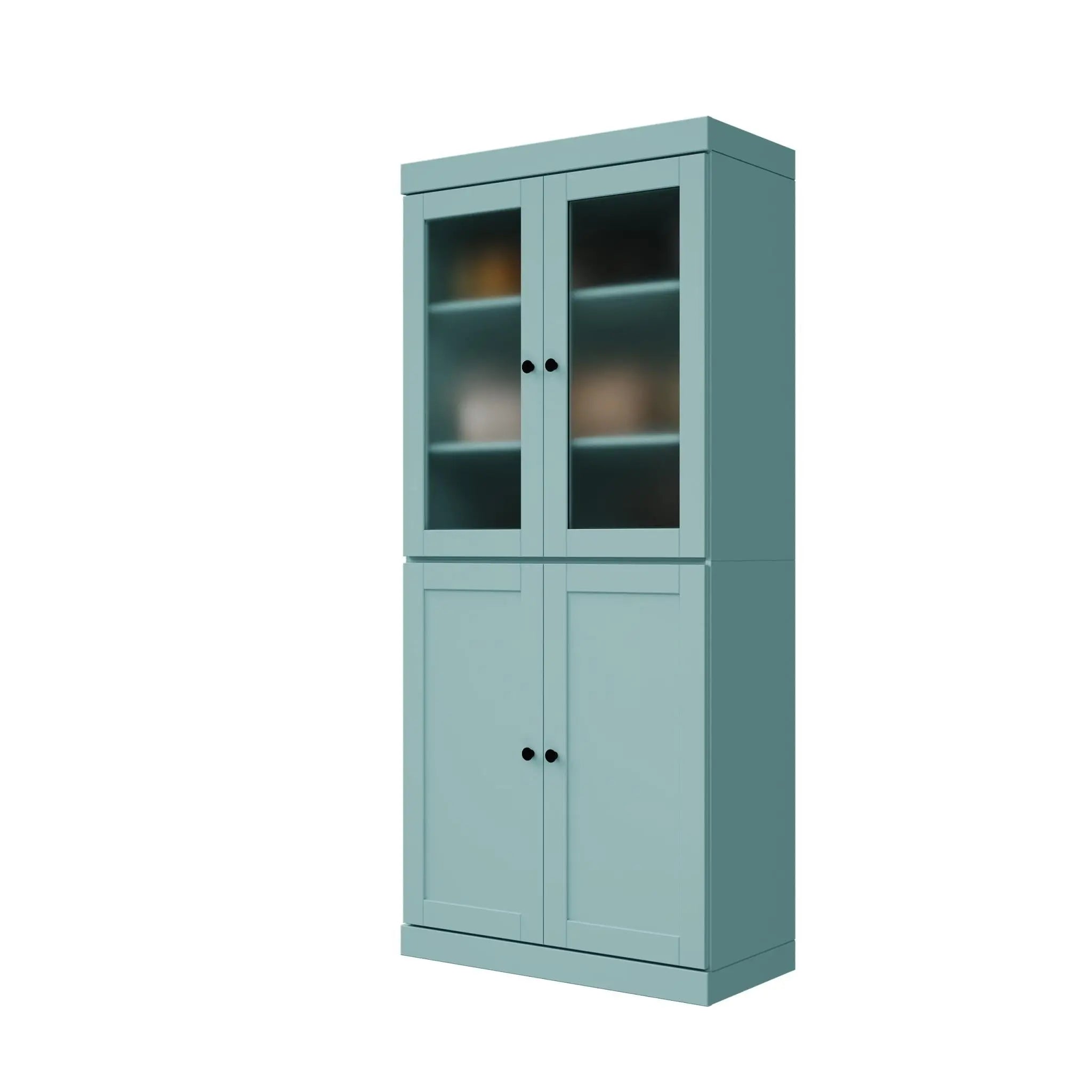 72" Aqua Solid Wood Four Door Pantry Or Storage Closet Homeroots Kitchen & Dining