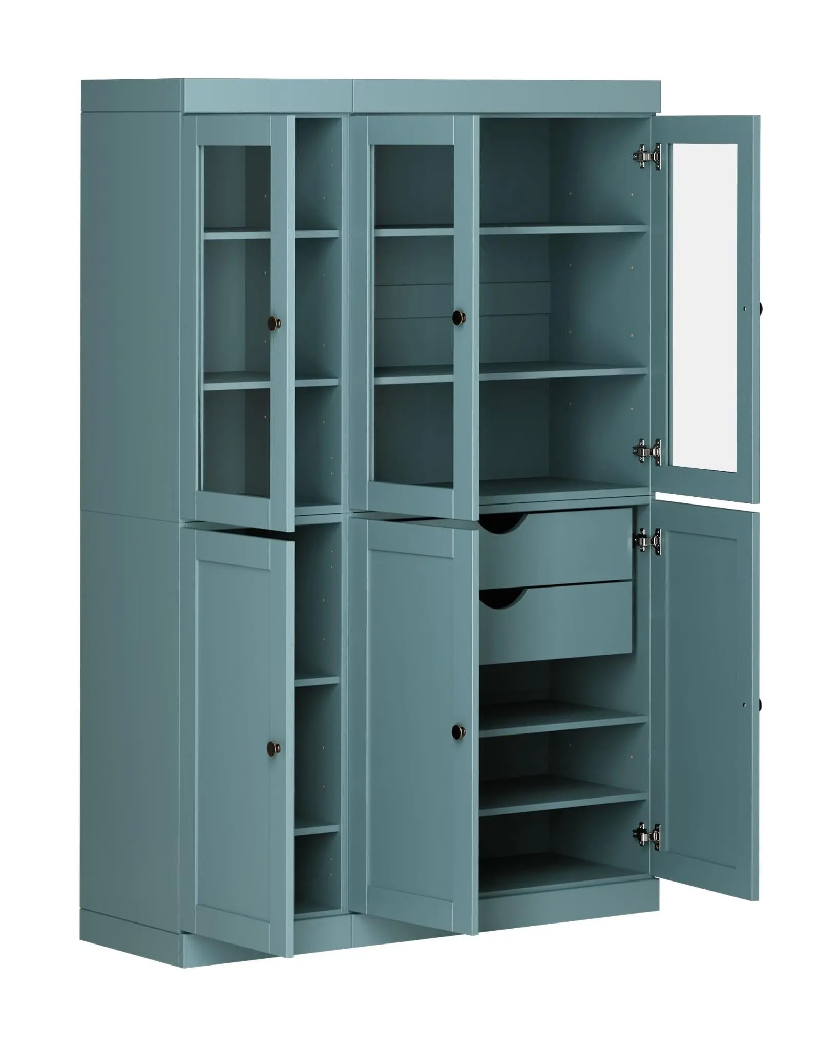 72" Aqua Solid Wood Six Door Two Drawer Pantry Or Storage Closet Homeroots Kitchen & Dining