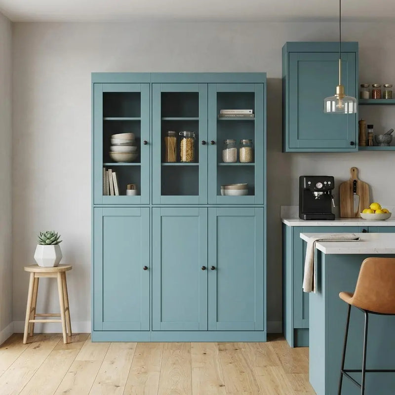72" Aqua Solid Wood Six Door Two Drawer Pantry Or Storage Closet Homeroots Kitchen & Dining