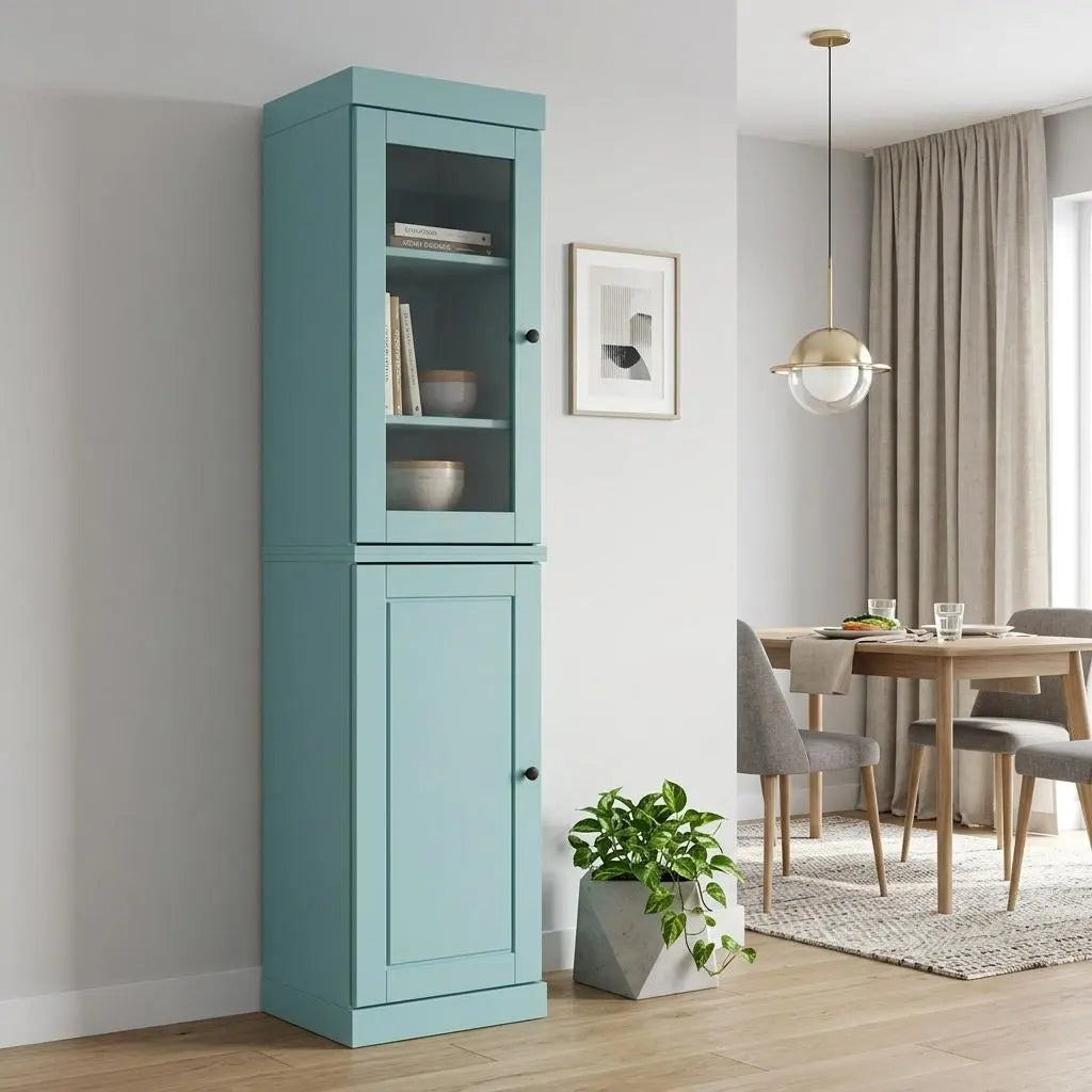 72" Aqua Solid Wood Two Door Pantry Or Storage Closet Homeroots Kitchen & Dining