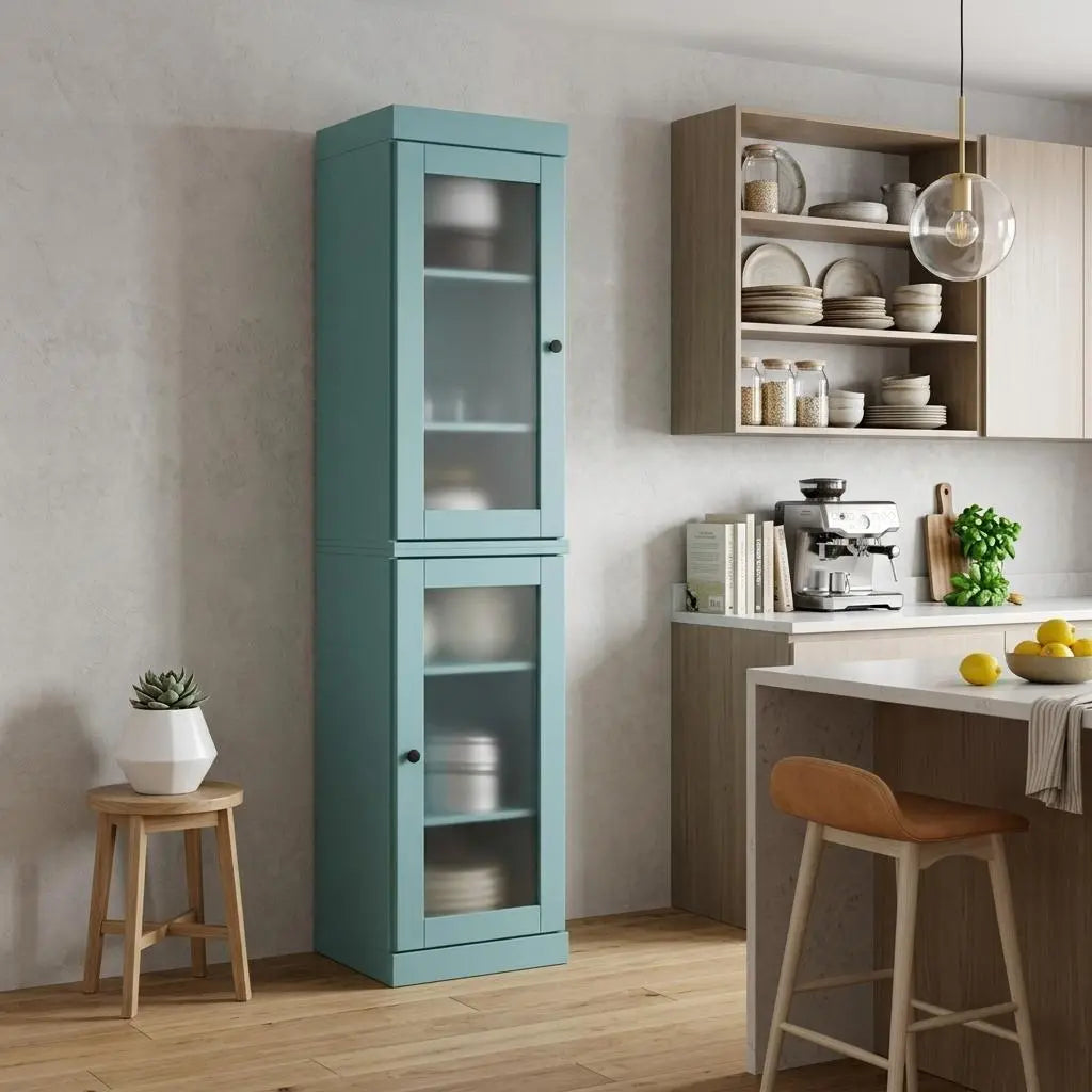 72" Aqua Solid Wood Two Door Pantry Or Storage Closet Homeroots Kitchen & Dining