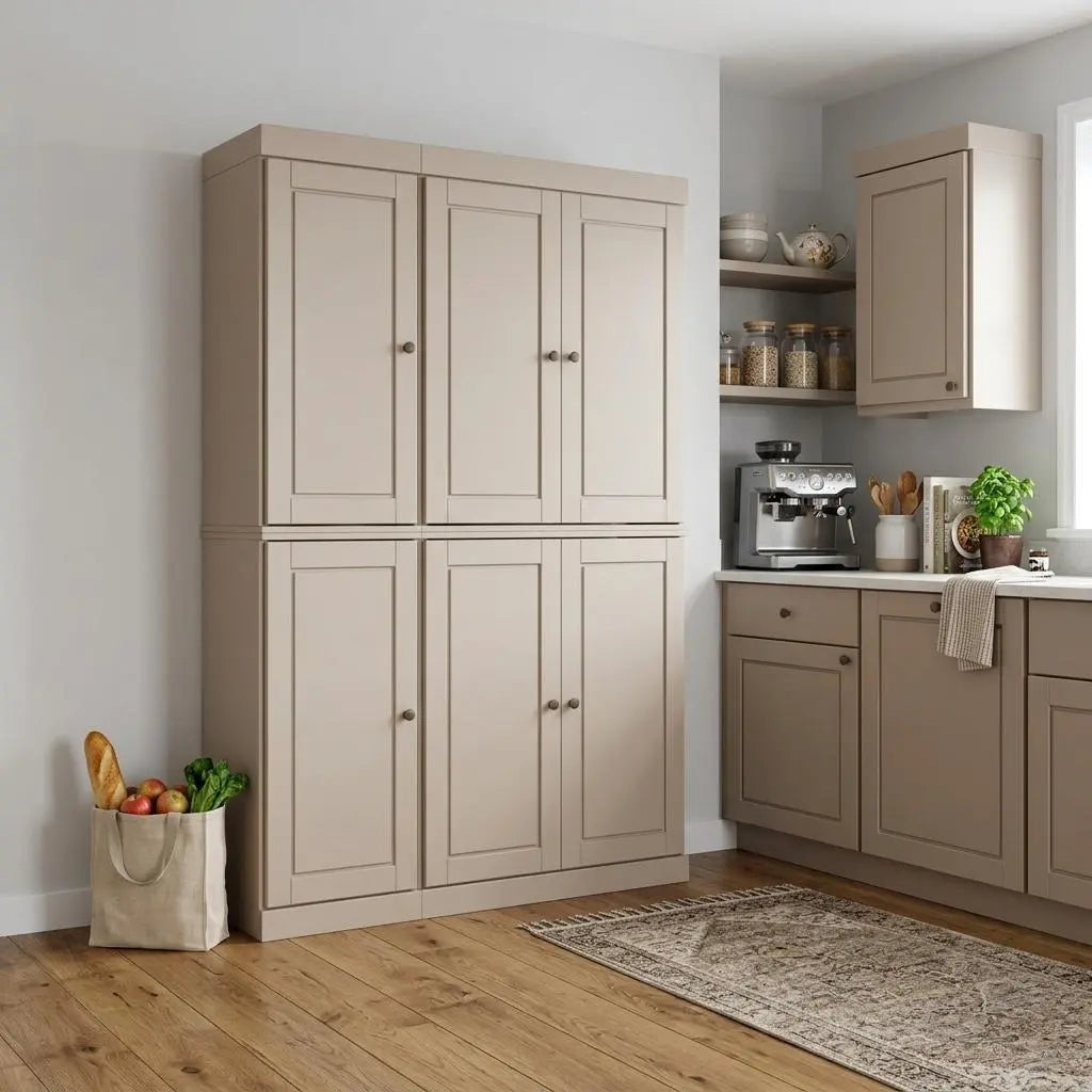 72" Beige Solid Wood 8 Pantry Or Storage Closet Homeroots Kitchen & Dining