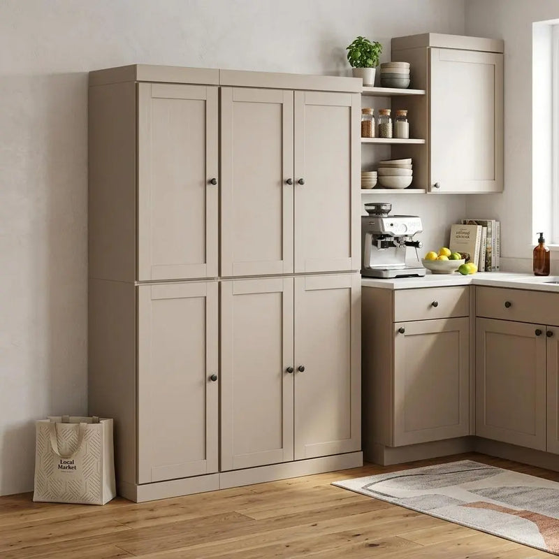 72" Beige Solid Wood 8 Pantry Or Storage Closet Homeroots Kitchen & Dining