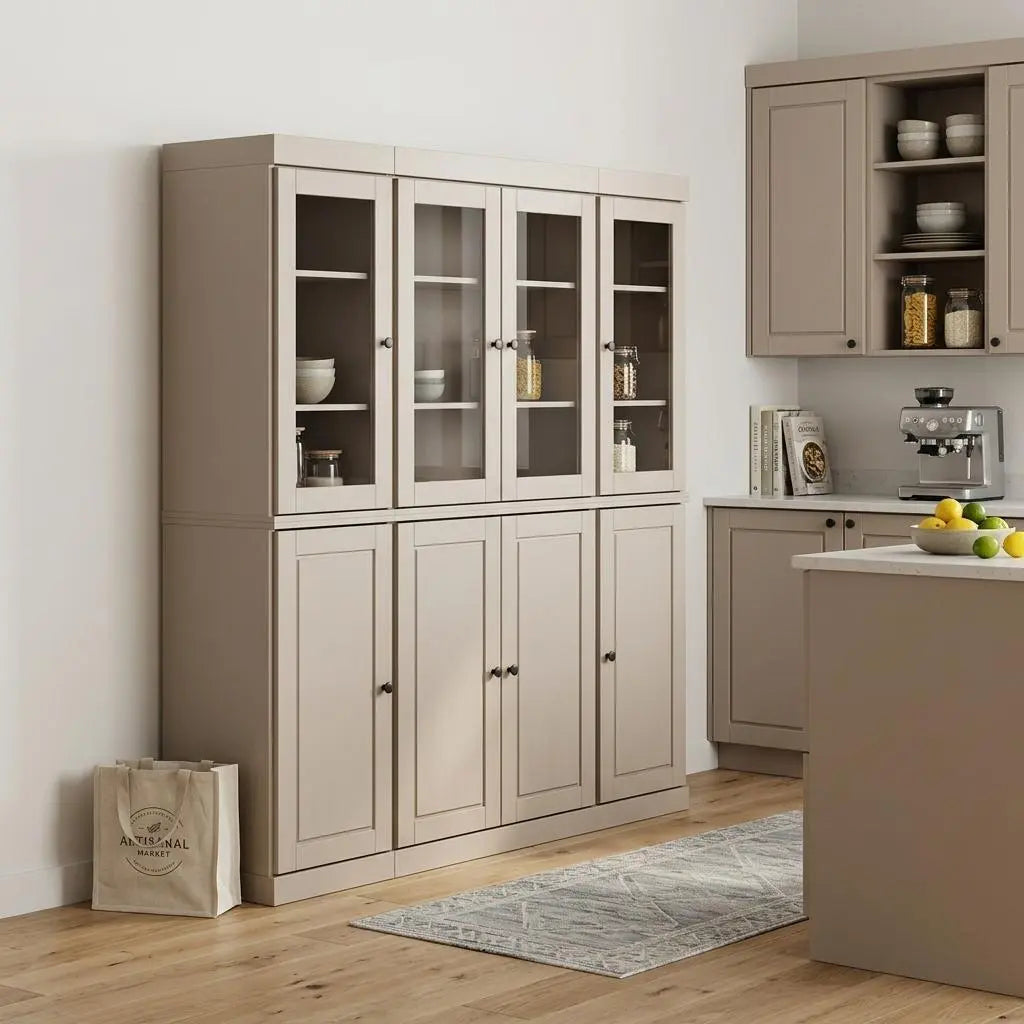 72" Beige Solid Wood 8 Pantry Or Storage Closet Homeroots Kitchen & Dining