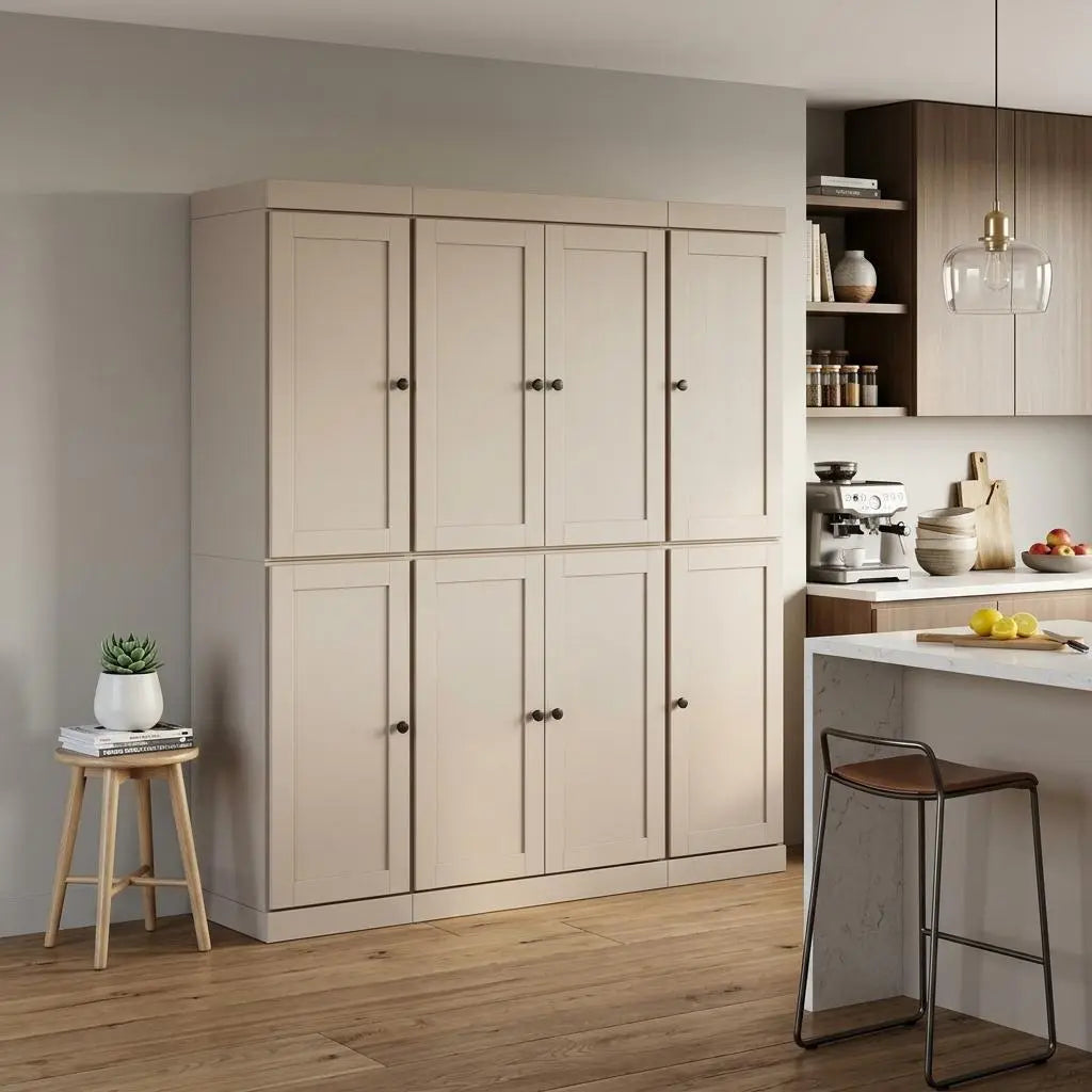 72" Beige Solid Wood 8 Pantry Or Storage Closet Homeroots Kitchen & Dining
