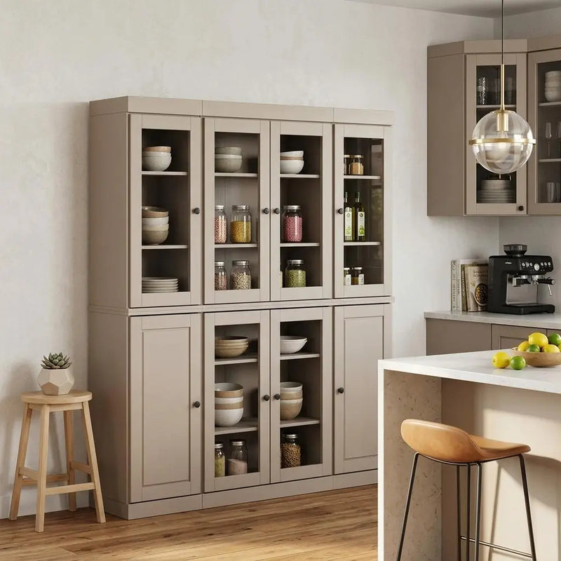 72" Beige Solid Wood 8 Pantry Or Storage Closet Homeroots Kitchen & Dining