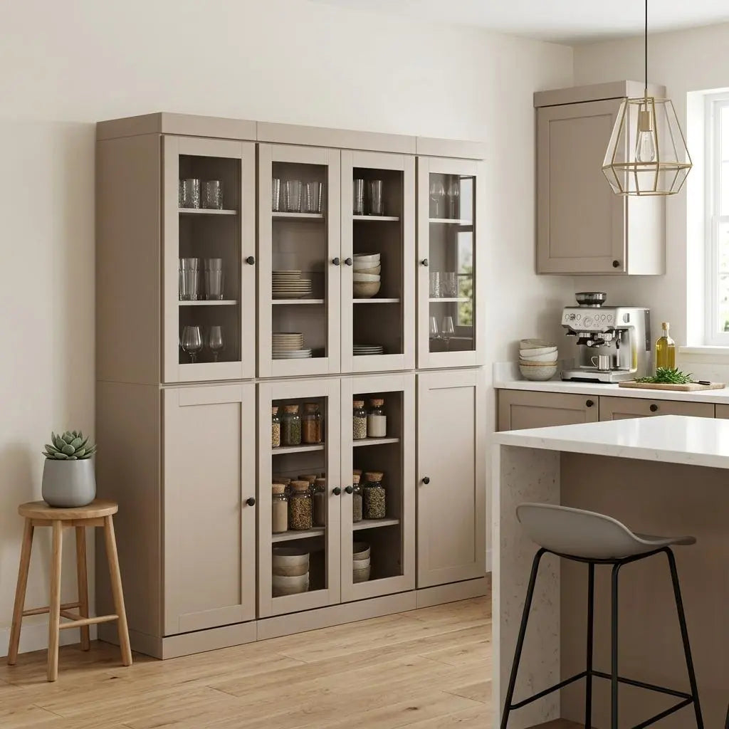 72" Beige Solid Wood 8 Pantry Or Storage Closet Homeroots Kitchen & Dining
