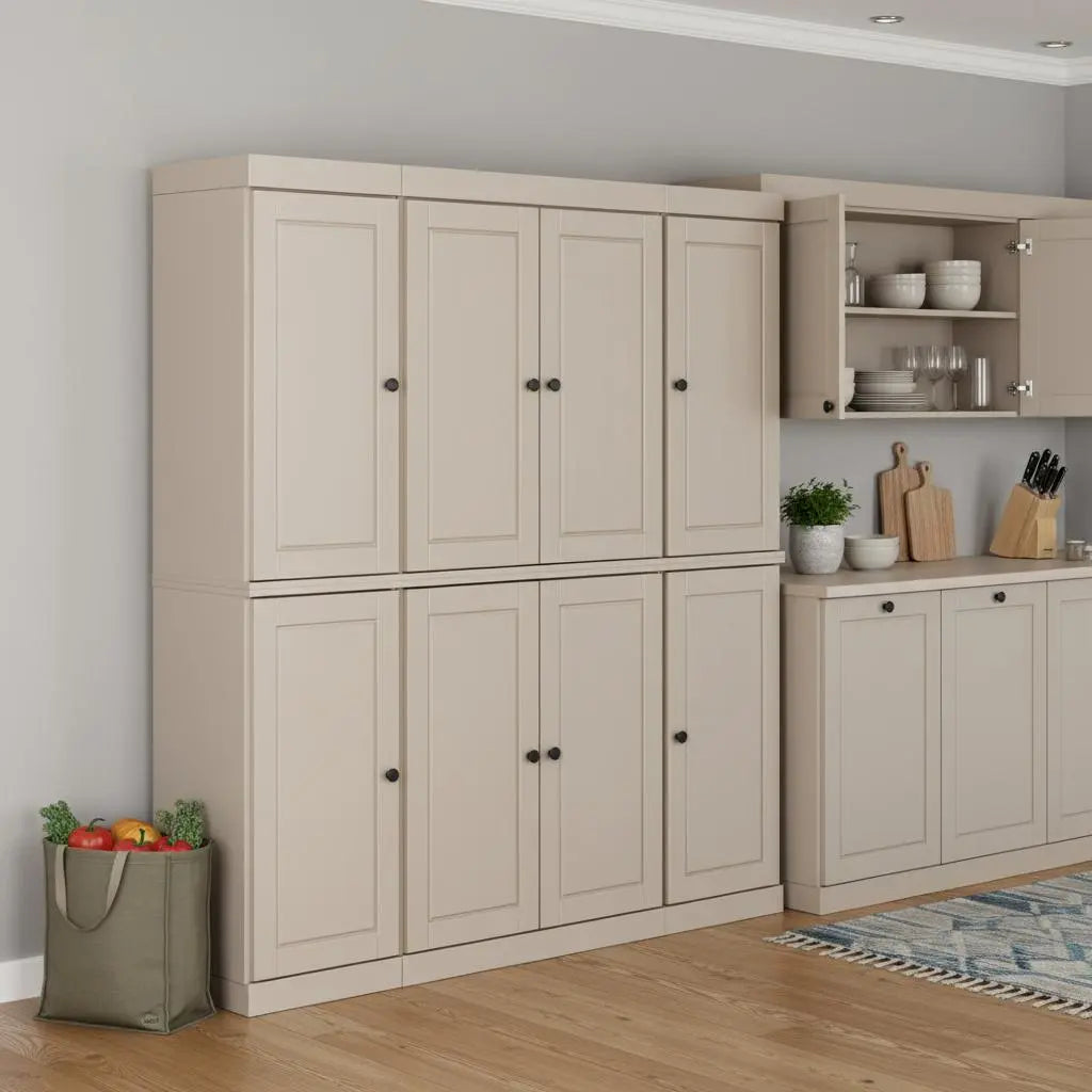 72" Beige Solid Wood 8 Two Drawer Pantry Or Storage Closet Homeroots Kitchen & Dining