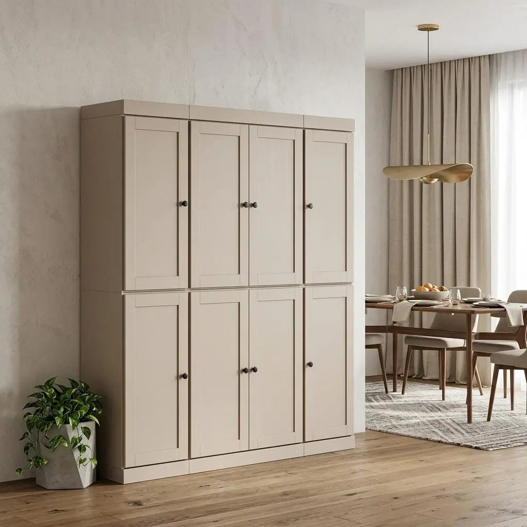 72" Beige Solid Wood 8 Two Drawer Pantry Or Storage Closet Homeroots Kitchen & Dining
