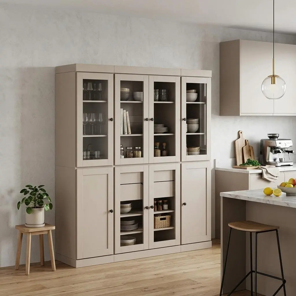 72" Beige Solid Wood 8 Two Drawer Pantry Or Storage Closet Homeroots Kitchen & Dining
