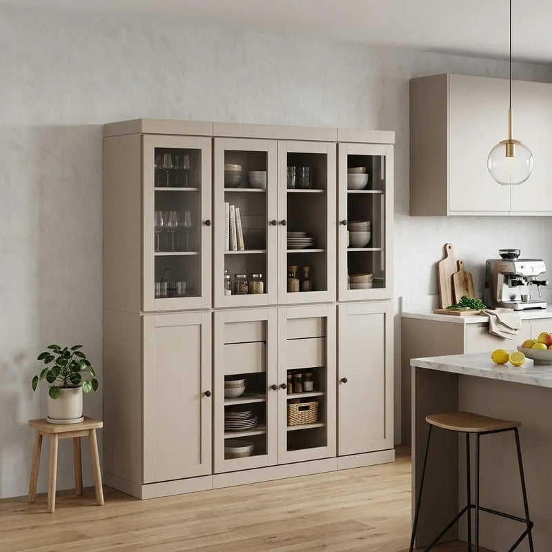 72" Beige Solid Wood 8 Two Drawer Pantry Or Storage Closet Homeroots Kitchen & Dining