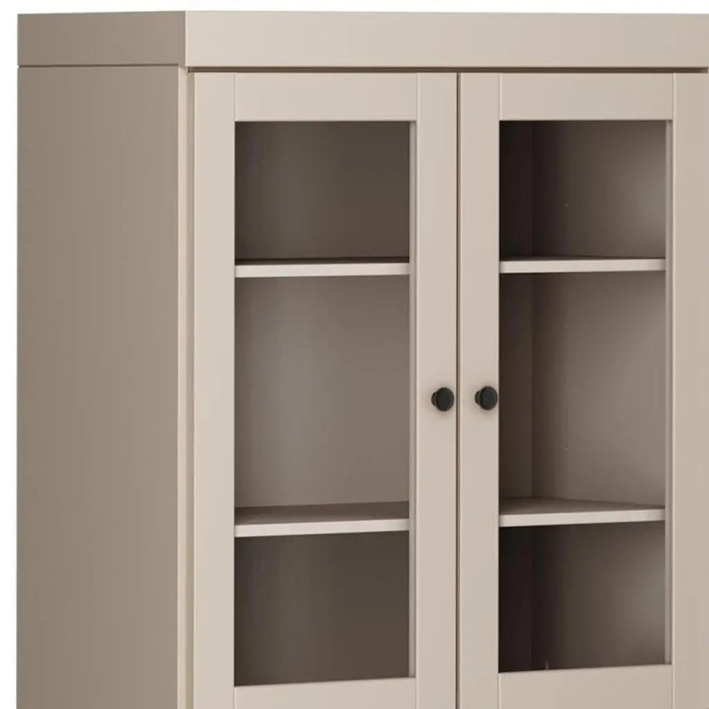72" Beige Solid Wood Adjustable Six Tier Library Bookcase with Four Doors Homeroots Office