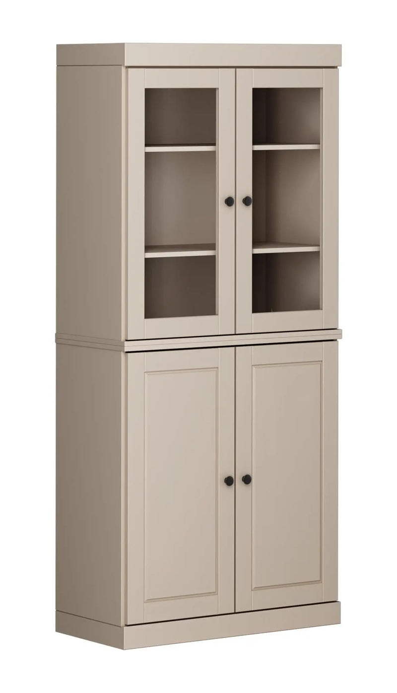 72" Beige Solid Wood Adjustable Six Tier Library Bookcase with Four Doors Homeroots Office