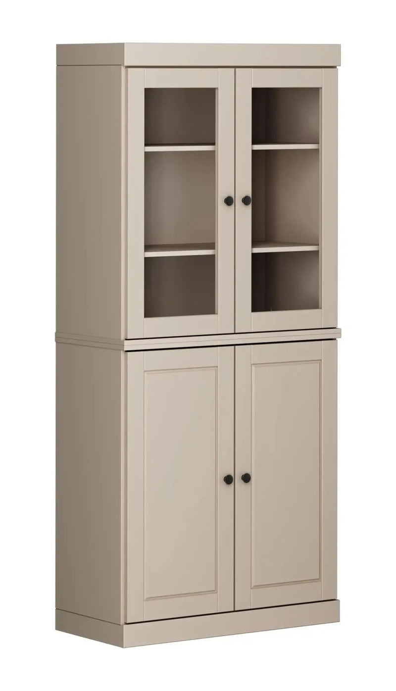 72" Beige Solid Wood Adjustable Six Tier Library Bookcase with Four Doors Homeroots Office
