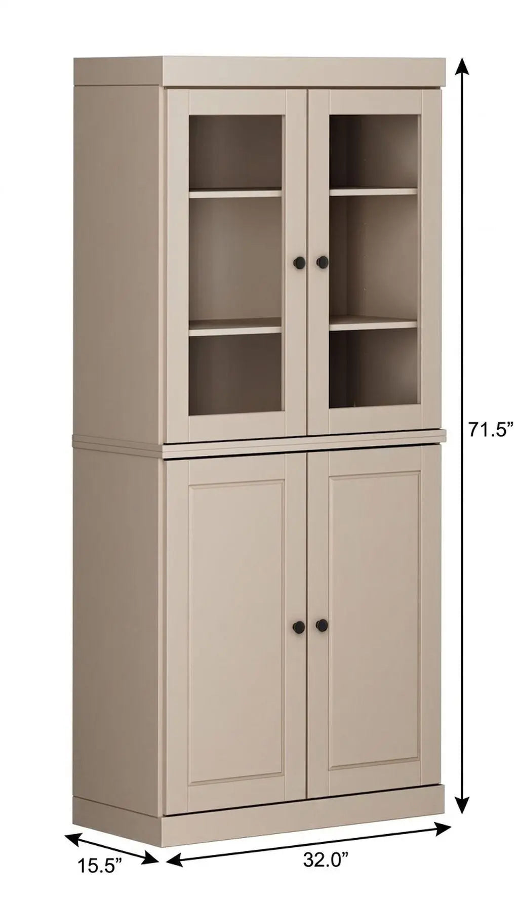72" Beige Solid Wood Adjustable Six Tier Library Bookcase with Four Doors Homeroots Office
