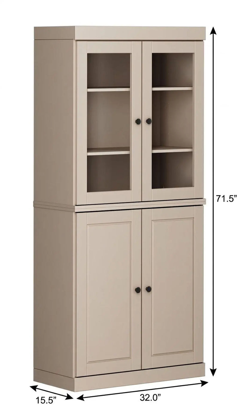 72" Beige Solid Wood Adjustable Six Tier Library Bookcase with Four Doors Homeroots Office