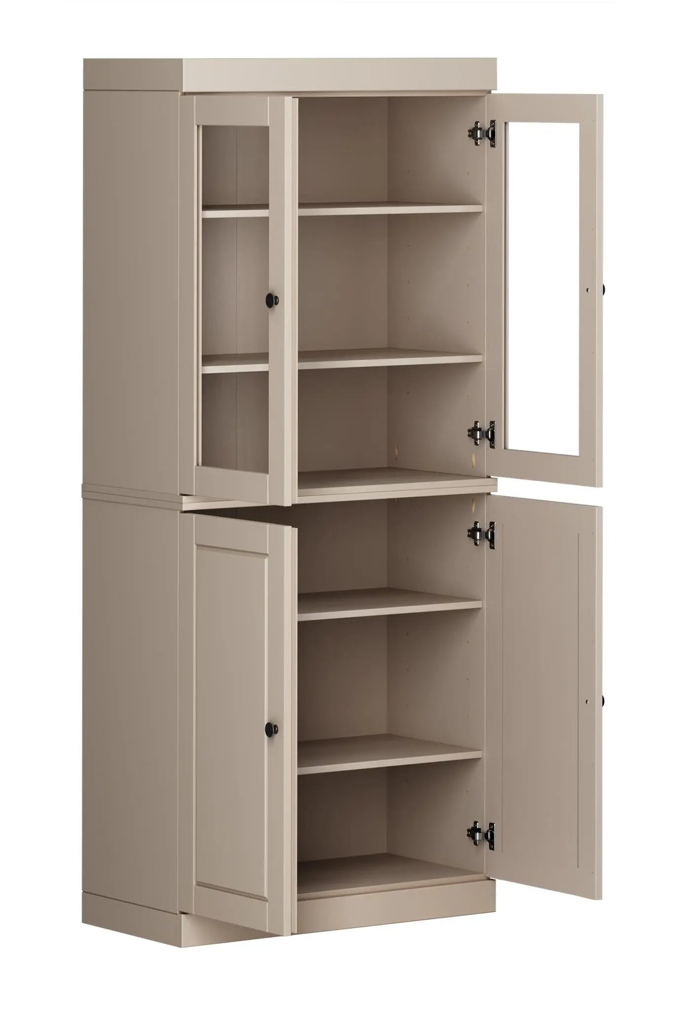 72" Beige Solid Wood Adjustable Six Tier Library Bookcase with Four Doors Homeroots Office