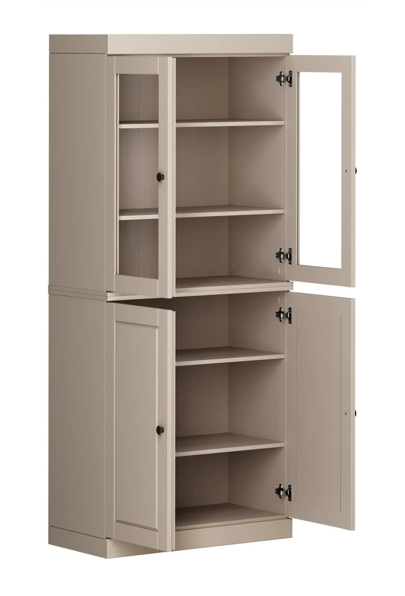 72" Beige Solid Wood Adjustable Six Tier Library Bookcase with Four Doors Homeroots Office