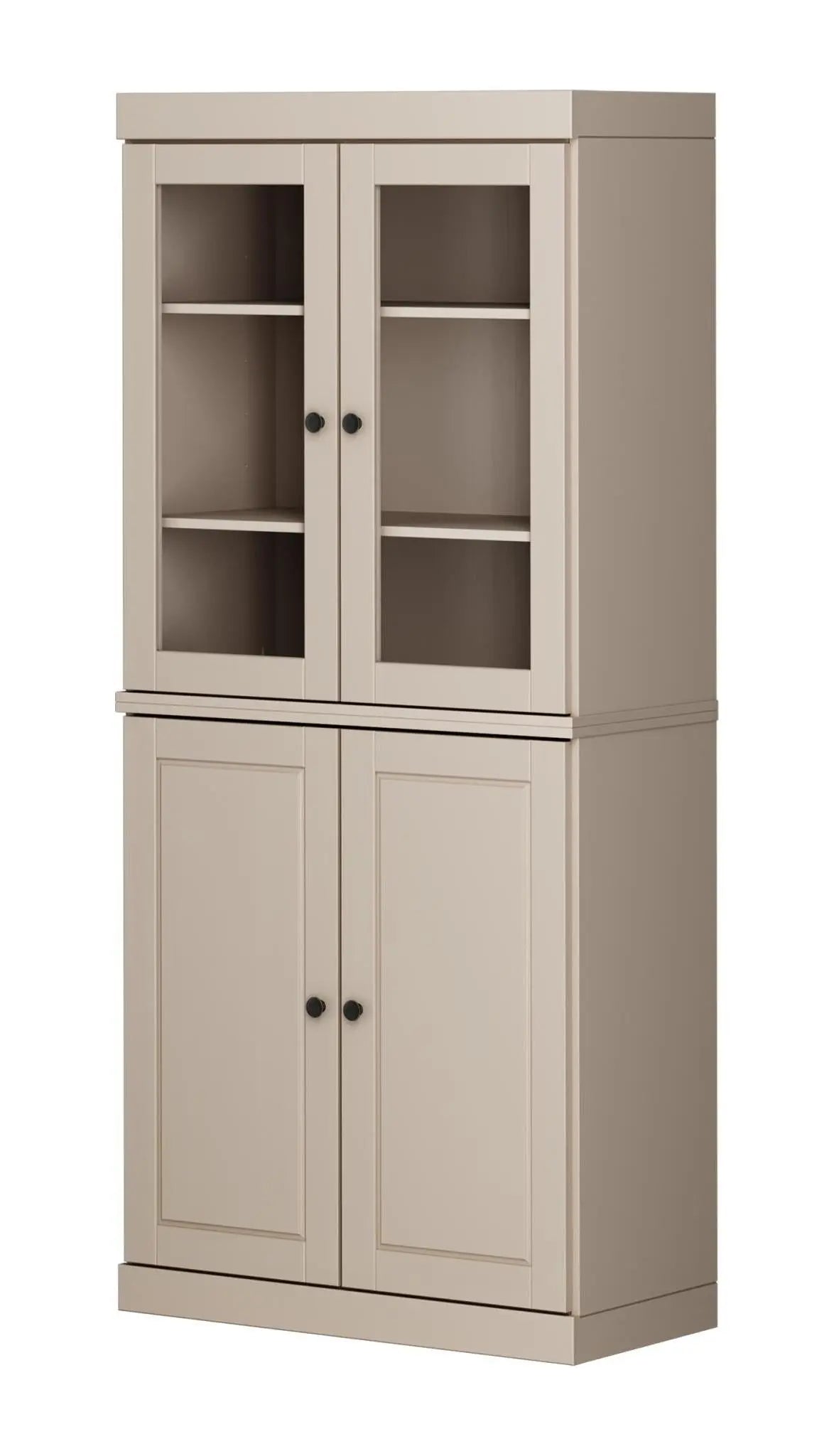 72" Beige Solid Wood Adjustable Six Tier Library Bookcase with Four Doors Homeroots Office