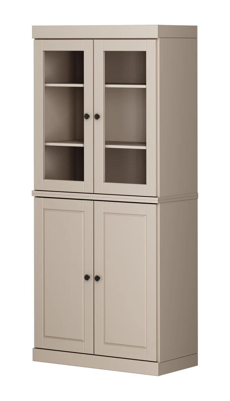 72" Beige Solid Wood Adjustable Six Tier Library Bookcase with Four Doors Homeroots Office