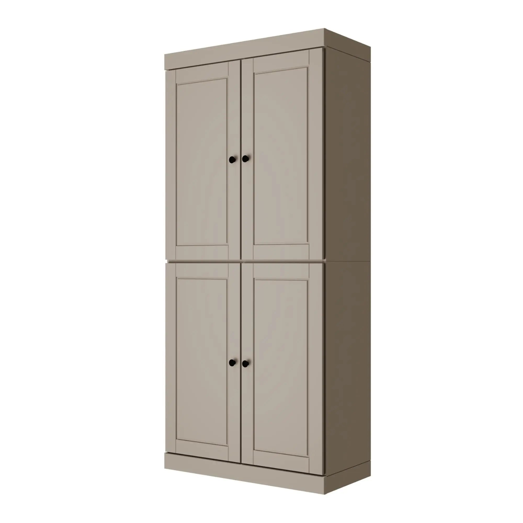 72" Beige Solid Wood Adjustable Six Tier Library Bookcase with Four Doors Homeroots Office