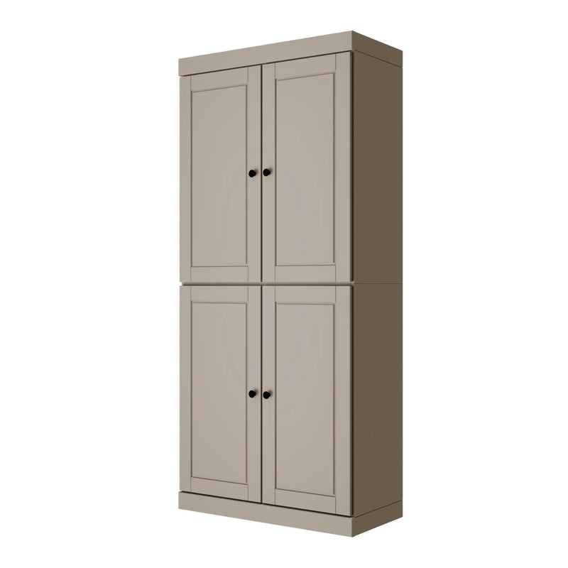 72" Beige Solid Wood Adjustable Six Tier Library Bookcase with Four Doors Homeroots Office