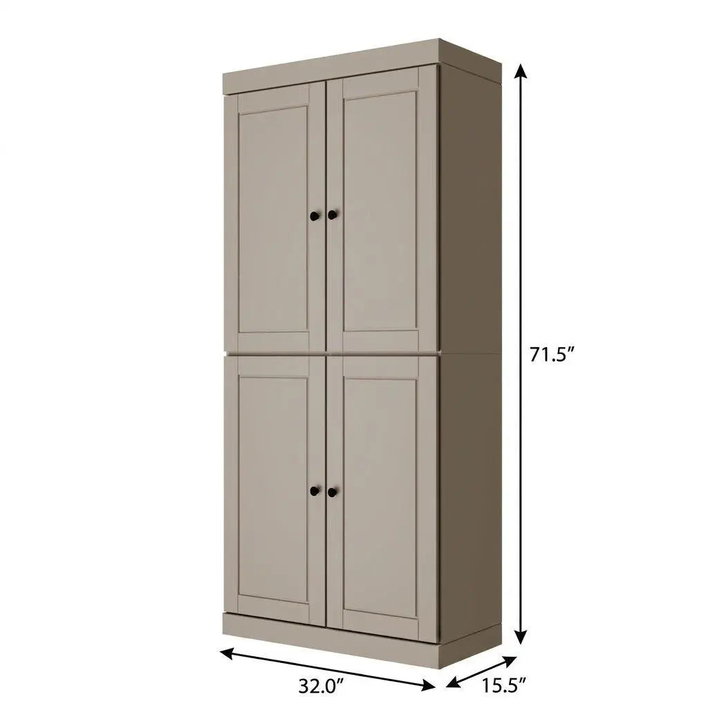 72" Beige Solid Wood Adjustable Six Tier Library Bookcase with Four Doors Homeroots Office