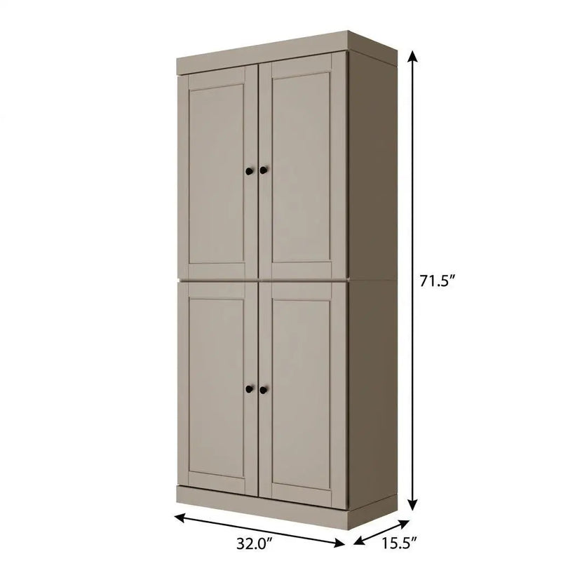 72" Beige Solid Wood Adjustable Six Tier Library Bookcase with Four Doors Homeroots Office