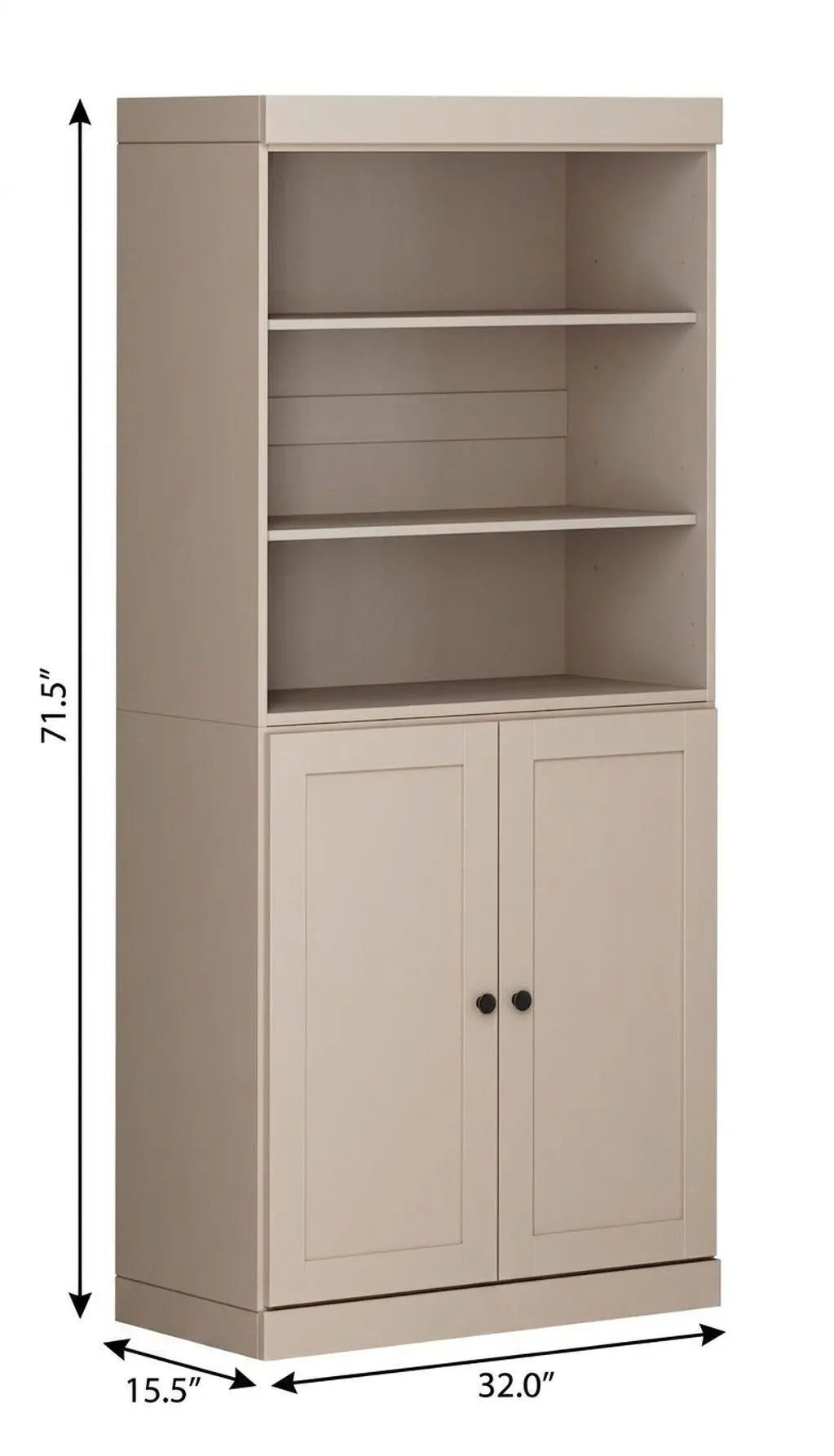 72" Beige Solid Wood Adjustable Six Tier Library Bookcase with Two Doors Homeroots Office