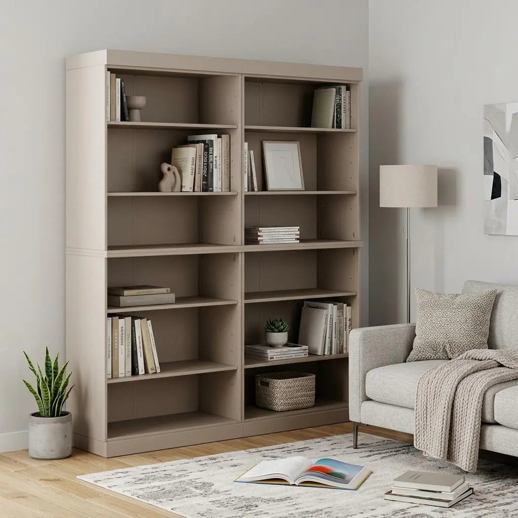 72" Beige Solid Wood Adjustable Twelve Tier Library Bookcase Homeroots Office