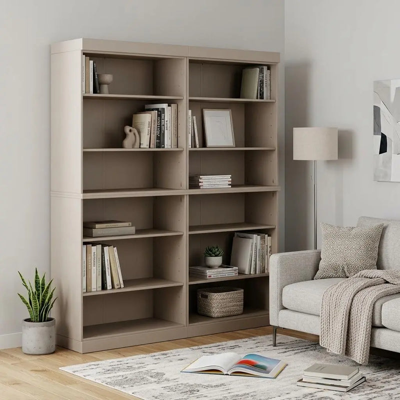 72" Beige Solid Wood Adjustable Twelve Tier Library Bookcase Homeroots Office