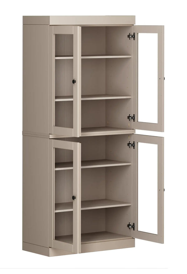 72" Beige Solid Wood Four Door Pantry Or Storage Closet Homeroots Kitchen & Dining
