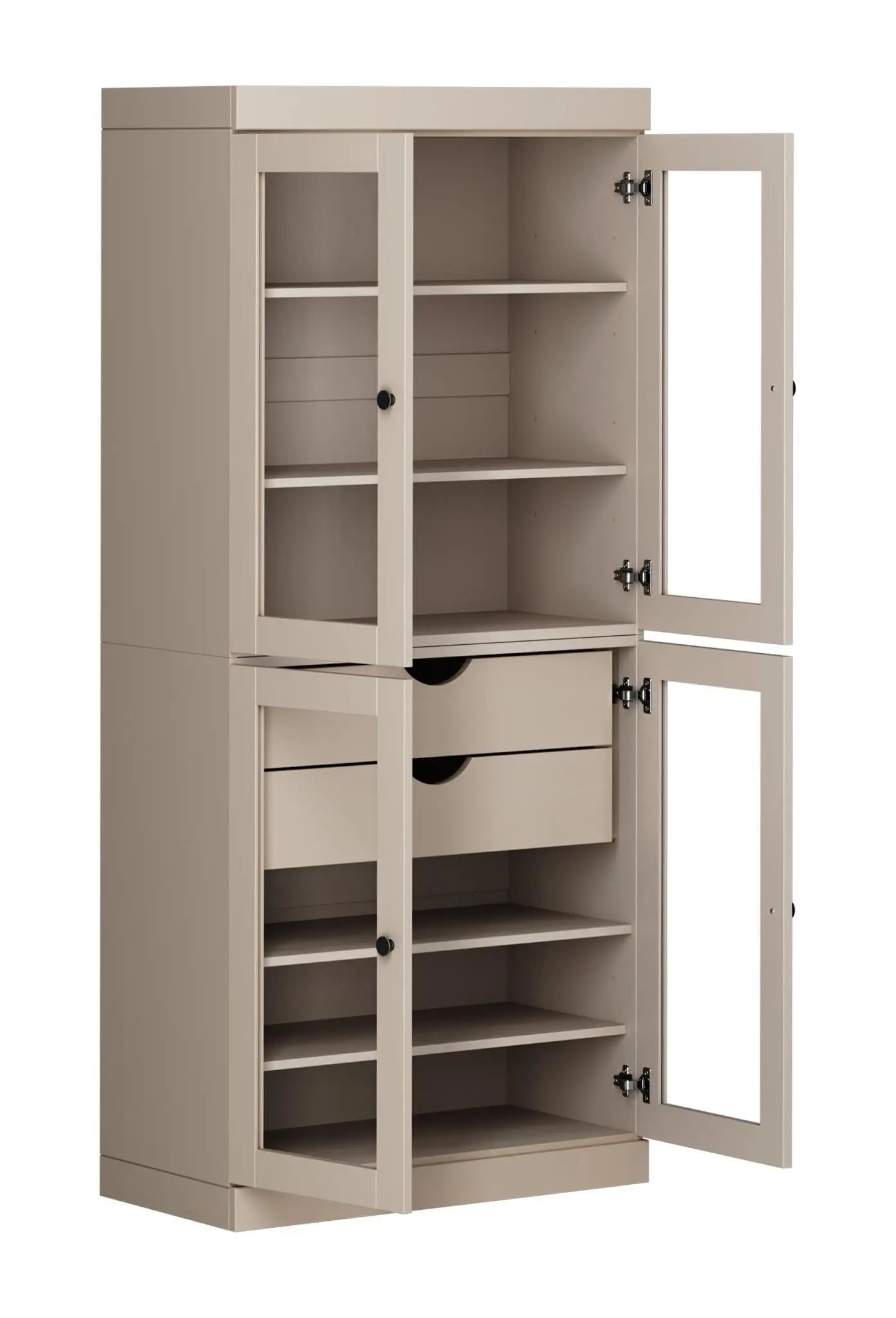72" Beige Solid Wood Four Door Two Drawer Pantry Or Storage Closet Homeroots Kitchen & Dining