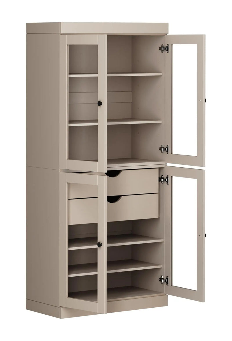 72" Beige Solid Wood Four Door Two Drawer Pantry Or Storage Closet Homeroots Kitchen & Dining