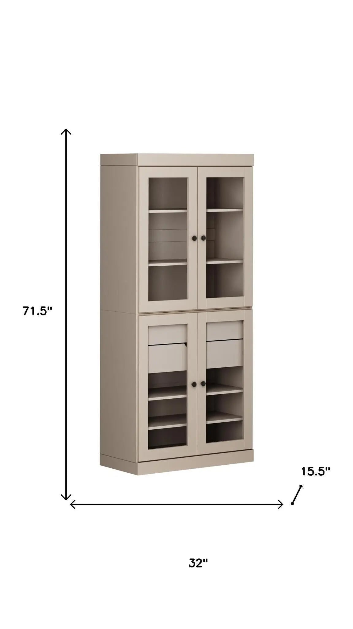 72" Beige Solid Wood Four Door Two Drawer Pantry Or Storage Closet Homeroots Kitchen & Dining