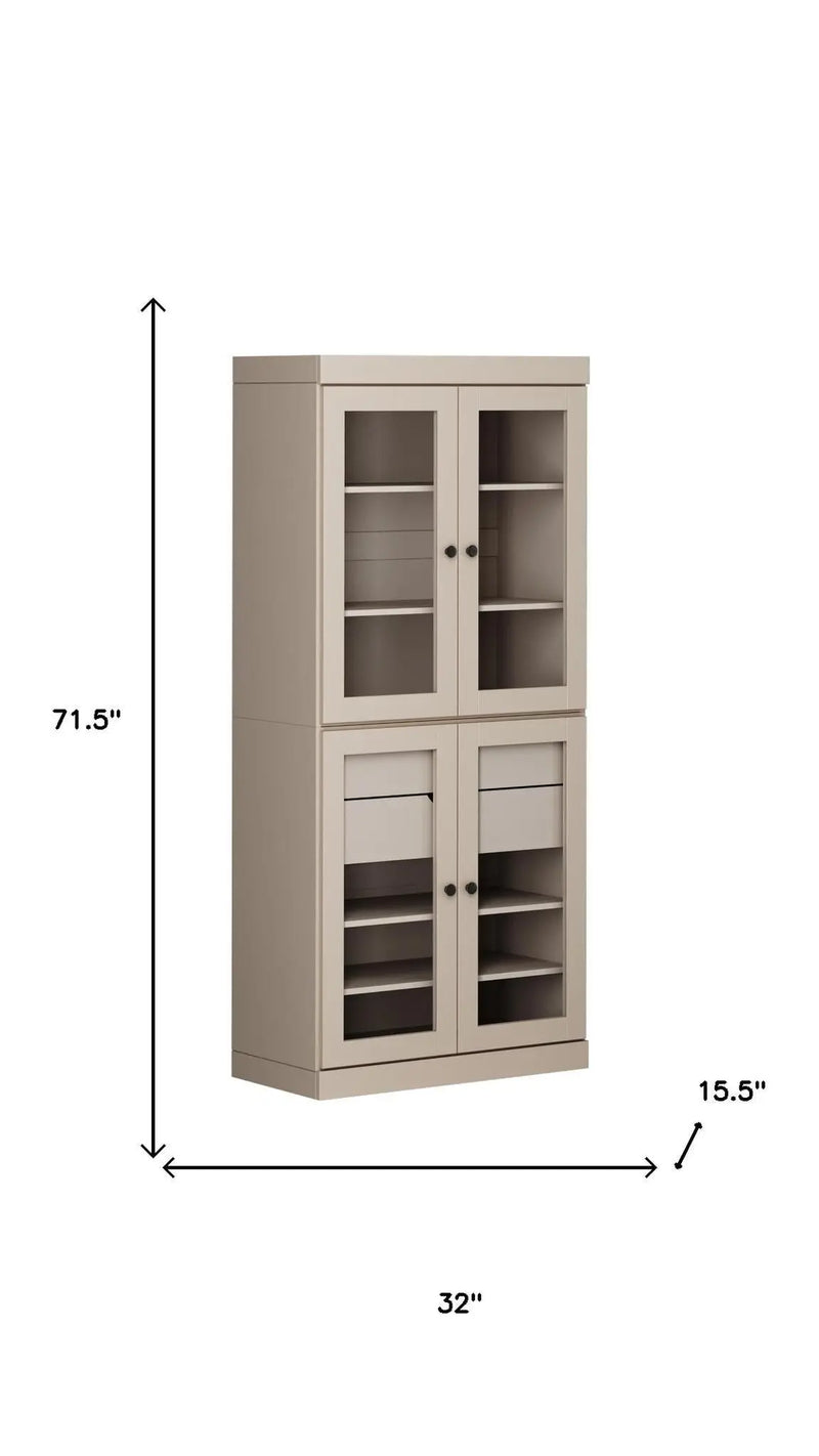 72" Beige Solid Wood Four Door Two Drawer Pantry Or Storage Closet Homeroots Kitchen & Dining