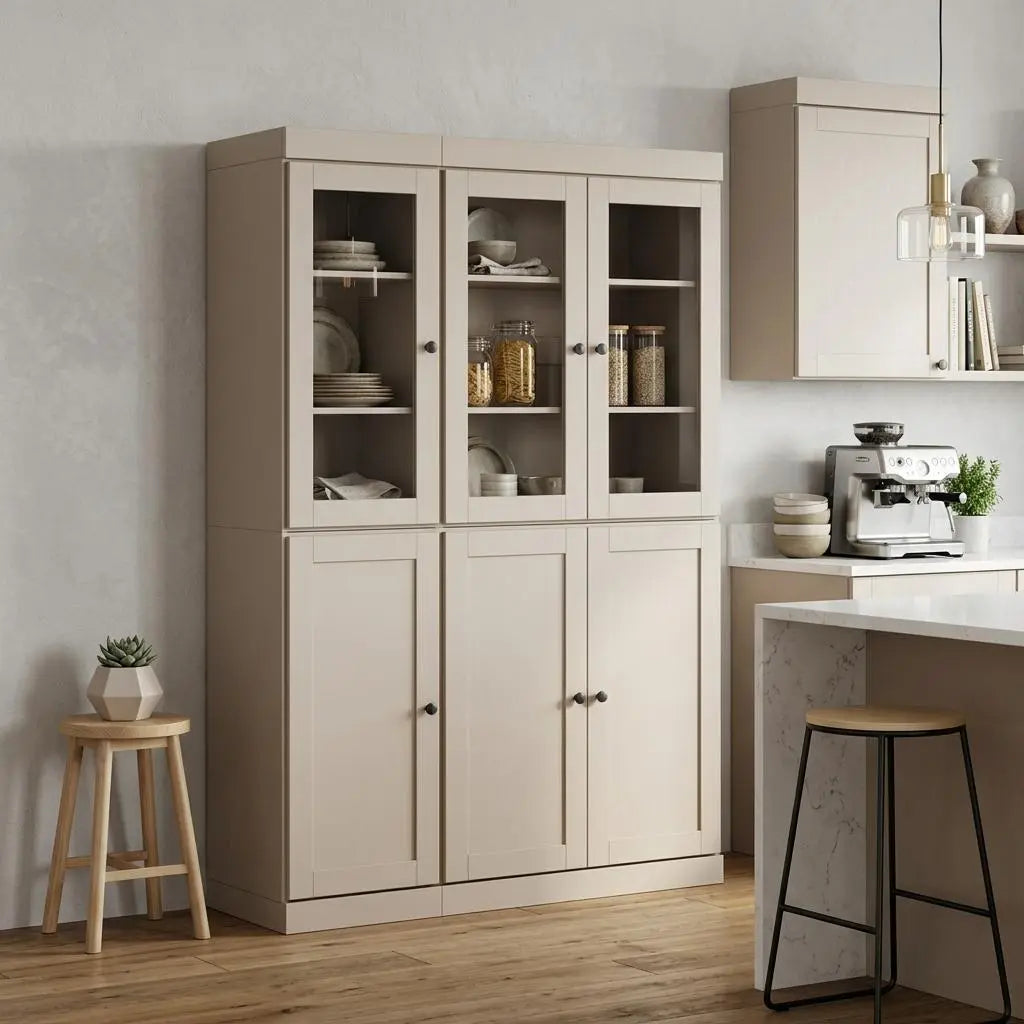 72" Beige Solid Wood Six Door Pantry Or Storage Closet Homeroots Kitchen & Dining