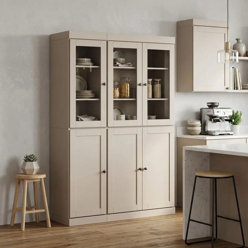 72" Beige Solid Wood Six Door Pantry Or Storage Closet Homeroots Kitchen & Dining