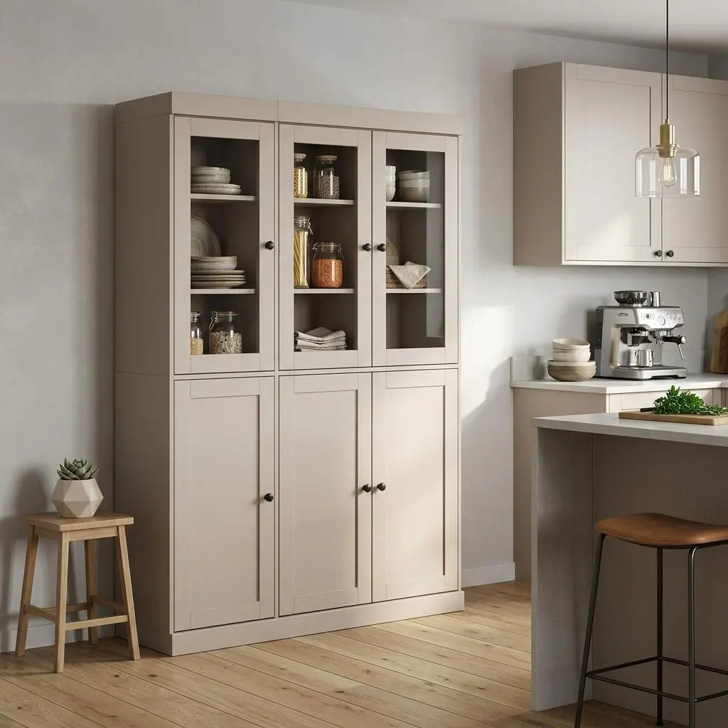 72" Beige Solid Wood Six Door Two Drawer Pantry Or Storage Closet Homeroots Kitchen & Dining