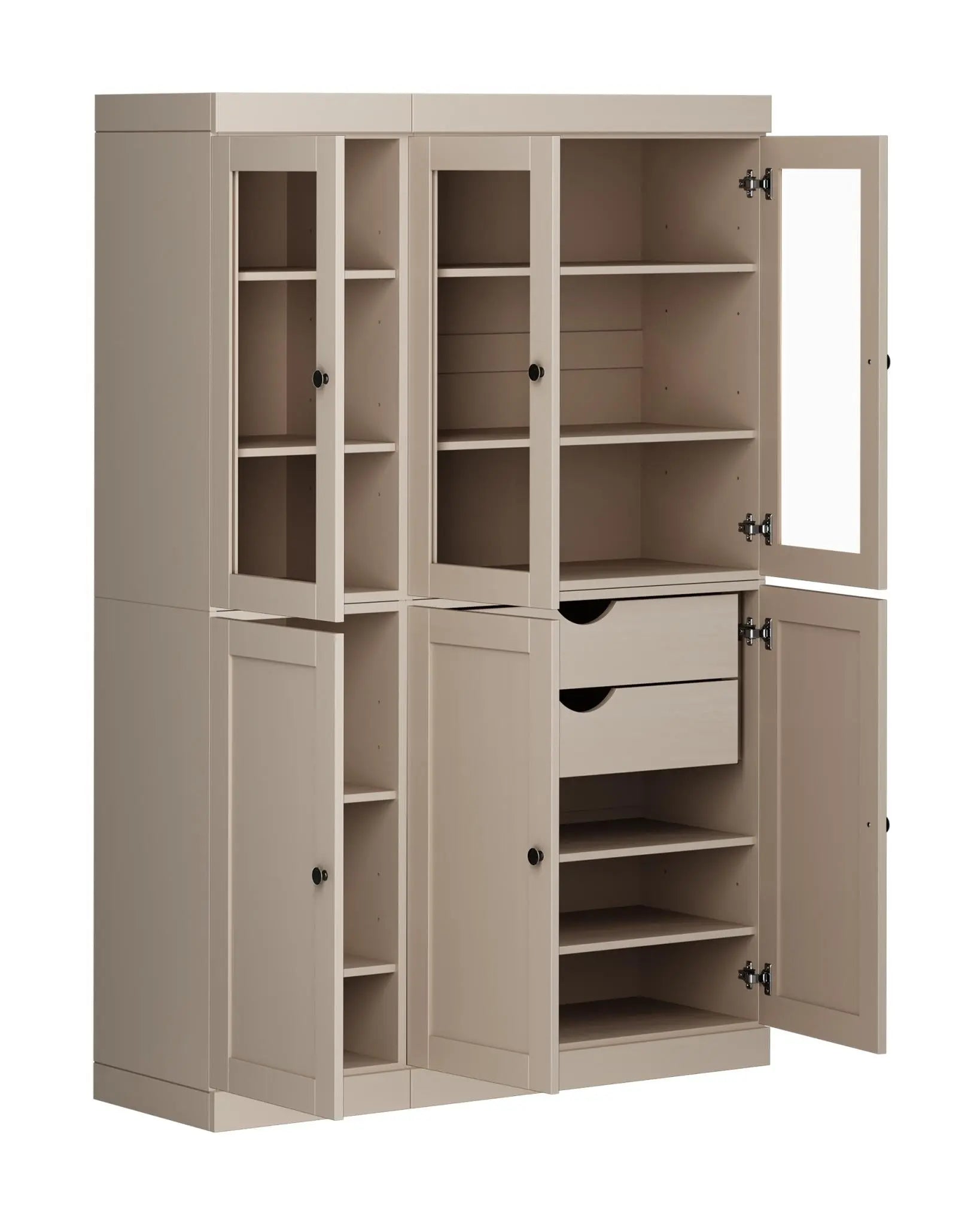 72" Beige Solid Wood Six Door Two Drawer Pantry Or Storage Closet Homeroots Kitchen & Dining