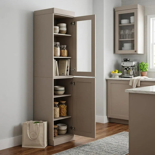 72" Beige Solid Wood Two Door Pantry Or Storage Closet Homeroots Kitchen & Dining