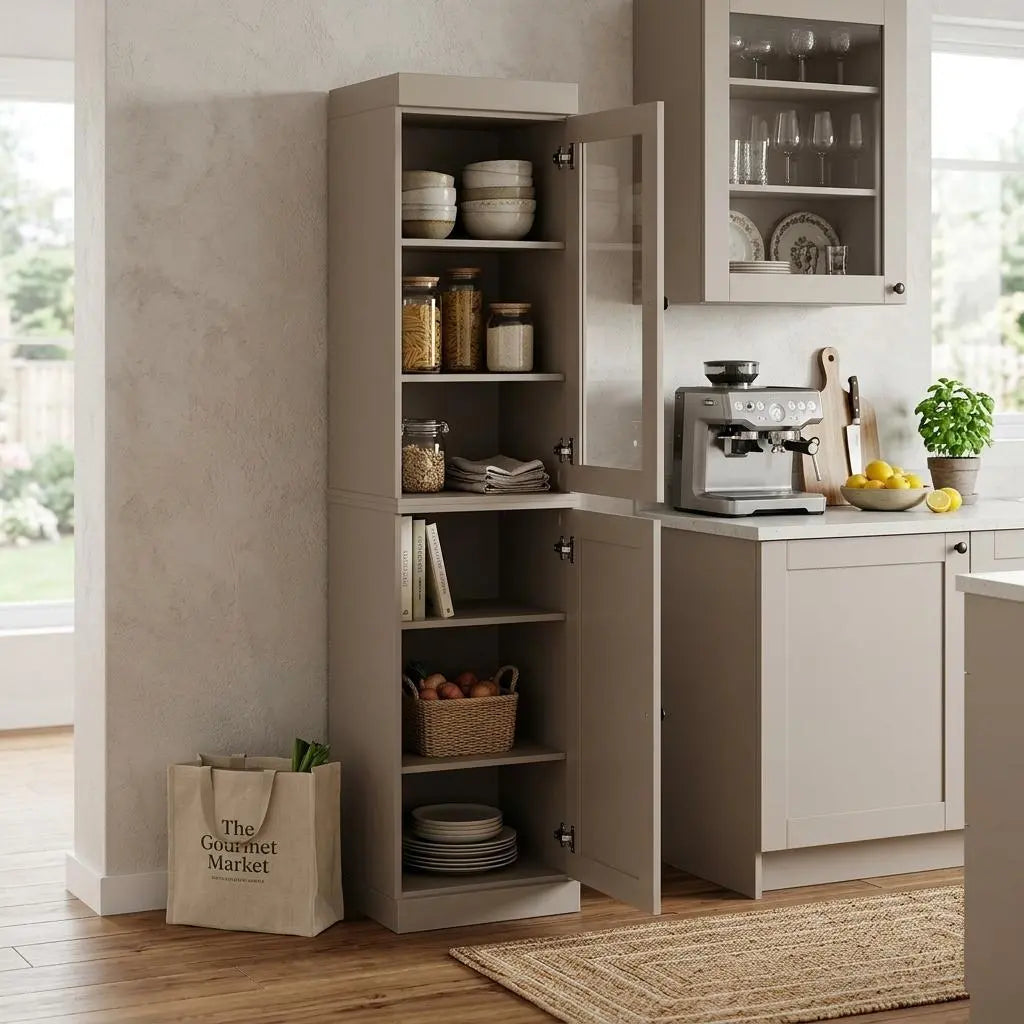 72" Beige Solid Wood Two Door Pantry Or Storage Closet Homeroots Kitchen & Dining