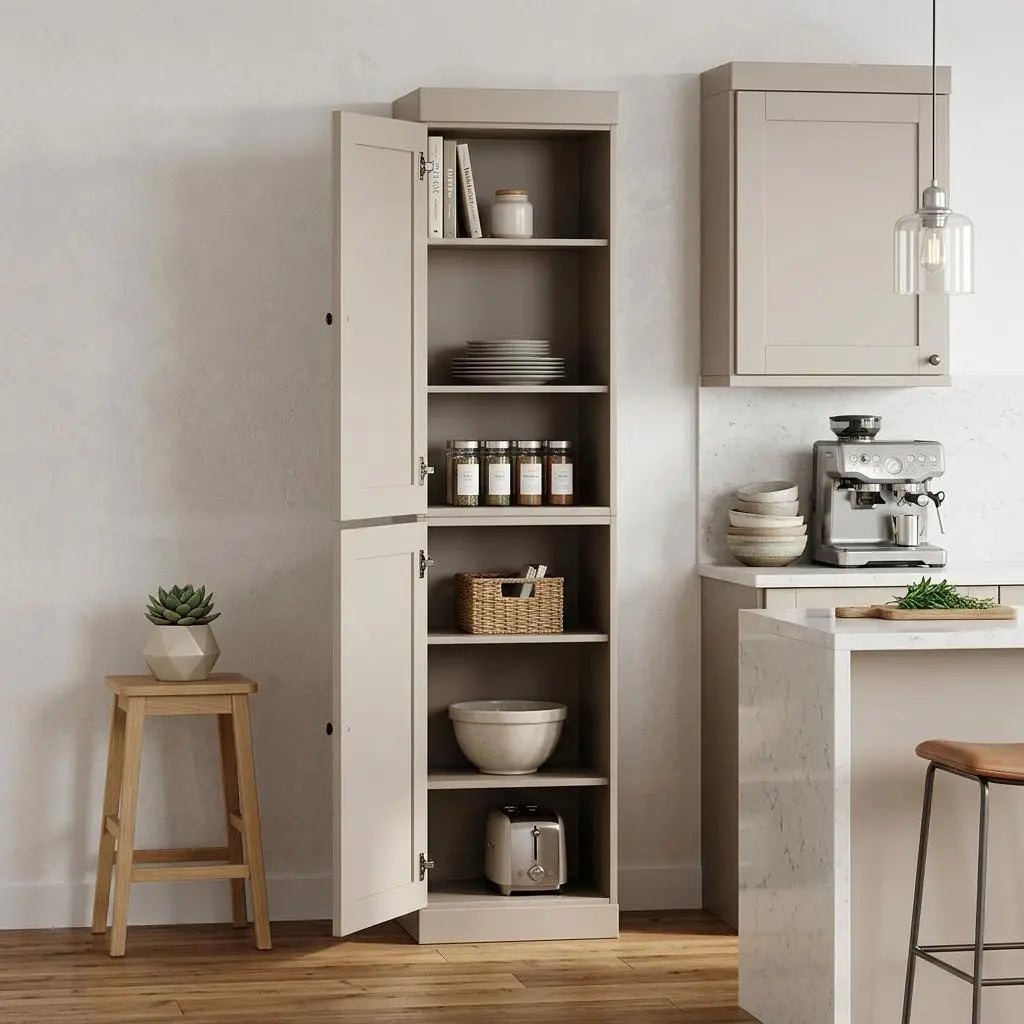 72" Beige Solid Wood Two Door Pantry Or Storage Closet Homeroots Kitchen & Dining