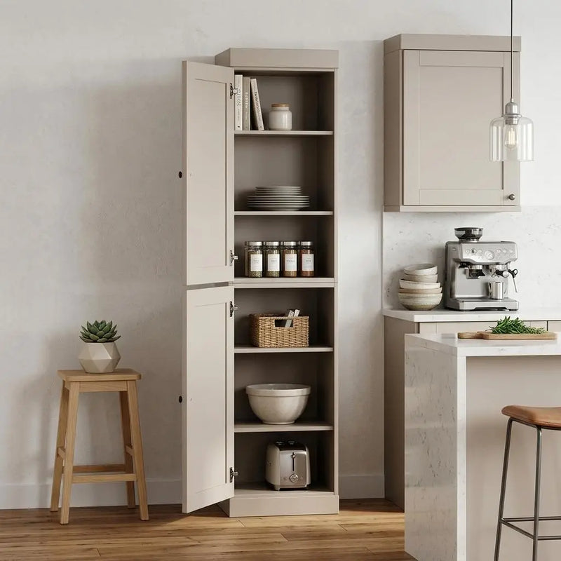 72" Beige Solid Wood Two Door Pantry Or Storage Closet Homeroots Kitchen & Dining