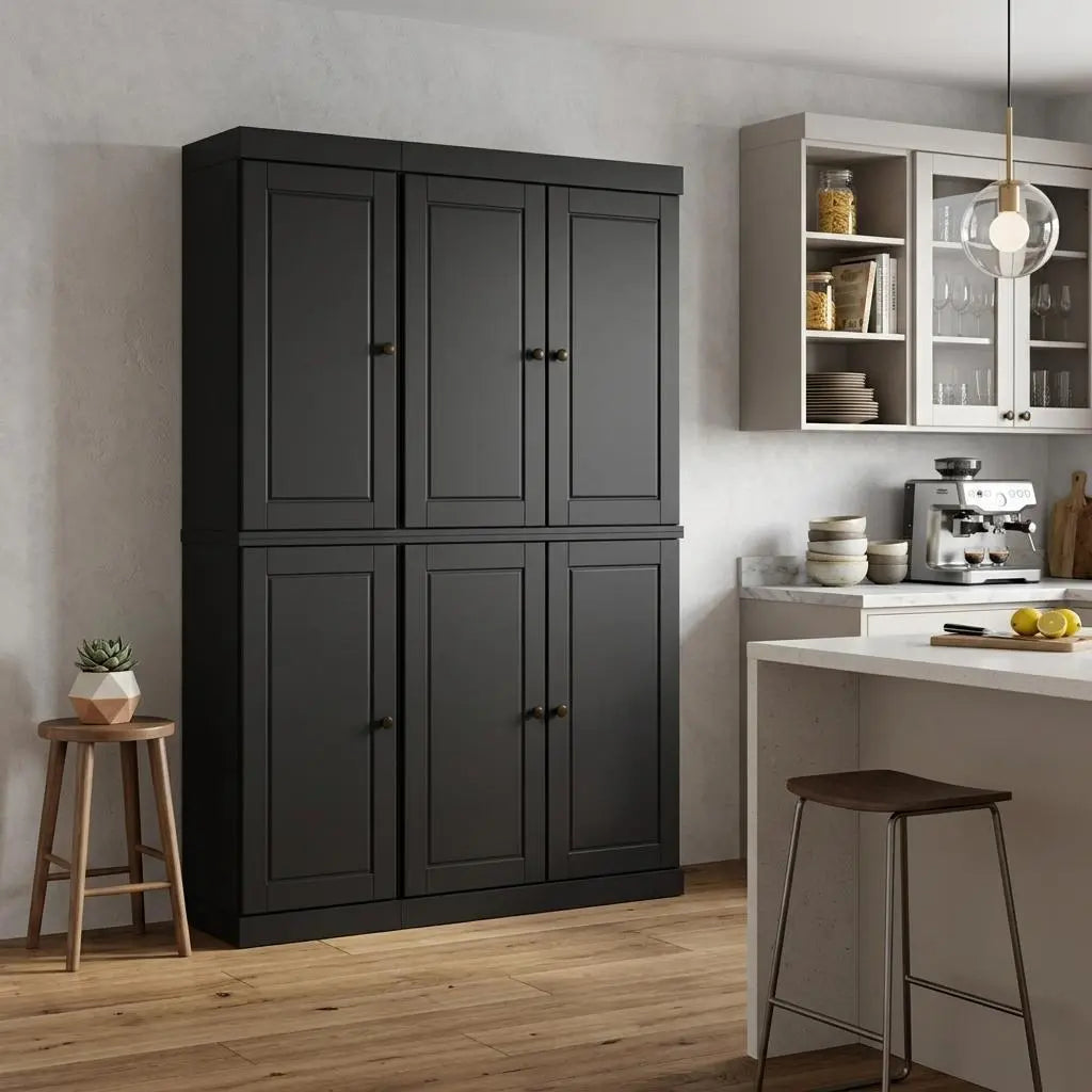 72" Black Solid Wood 8 Pantry Or Storage Closet Homeroots Kitchen & Dining