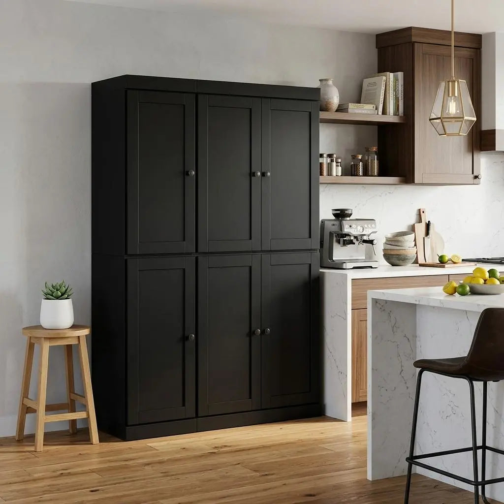 72" Black Solid Wood 8 Pantry Or Storage Closet Homeroots Kitchen & Dining
