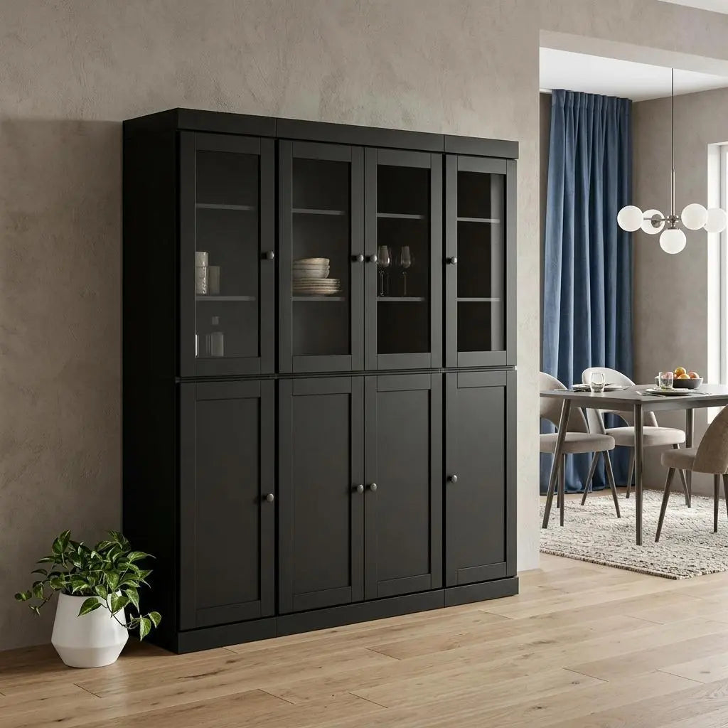 72" Black Solid Wood 8 Pantry Or Storage Closet Homeroots Kitchen & Dining