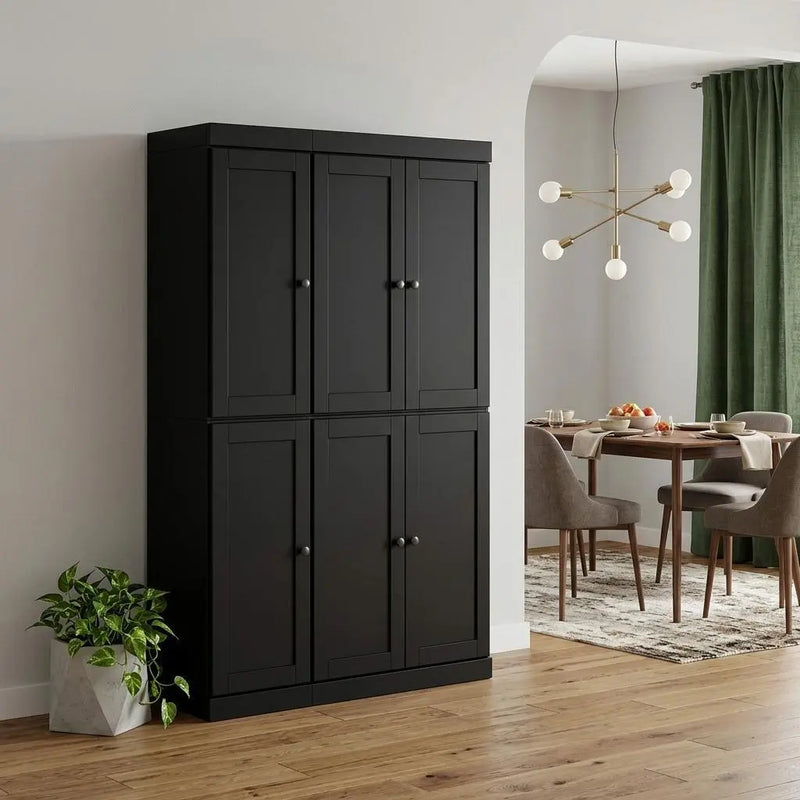 72" Black Solid Wood 8 Pantry Or Storage Closet Homeroots Kitchen & Dining